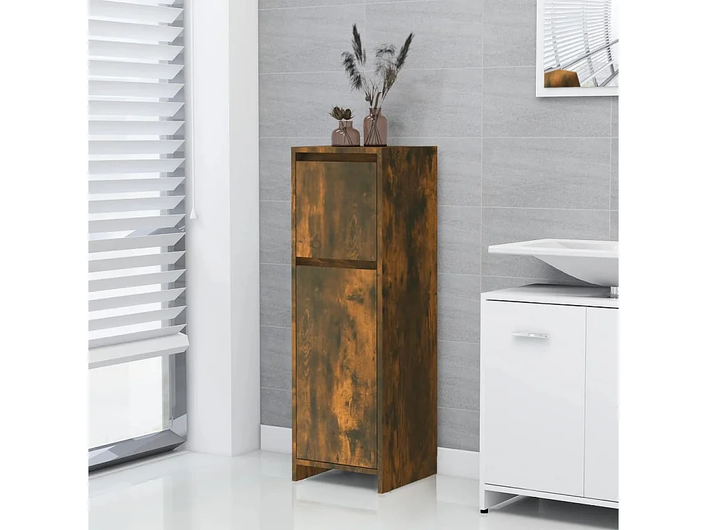 Armadietto Bagno Rovere Fumo 30x30x95 cm in Legno Multistrato