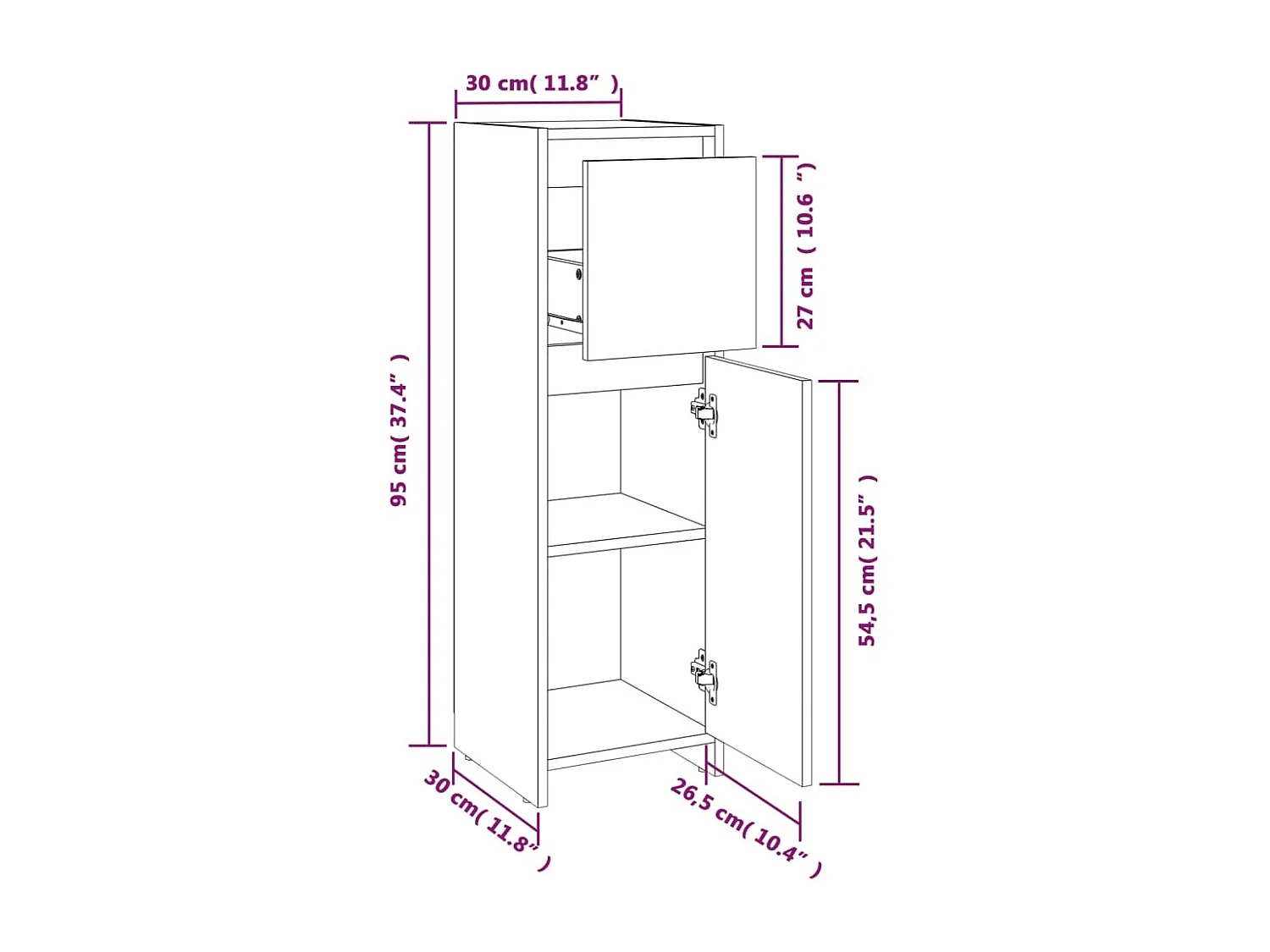 Armadietto Bagno Rovere Fumo 30x30x95 cm in Legno Multistrato