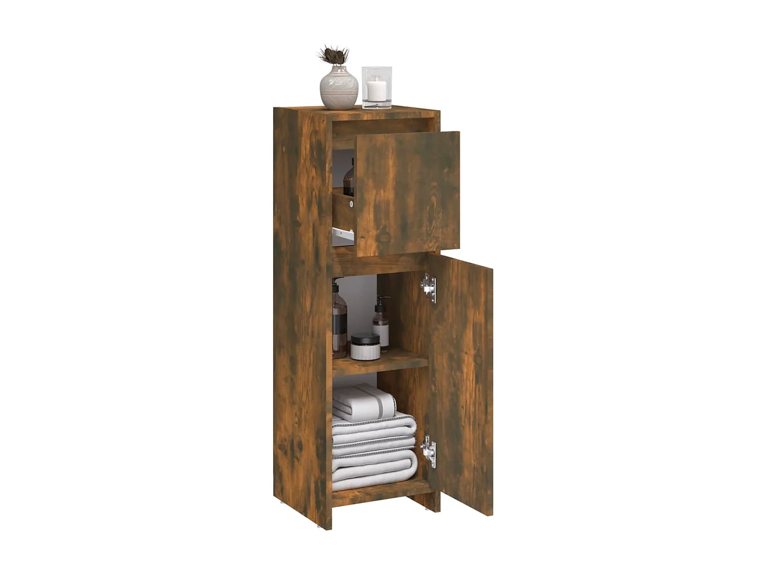 Armadietto Bagno Rovere Fumo 30x30x95 cm in Legno Multistrato