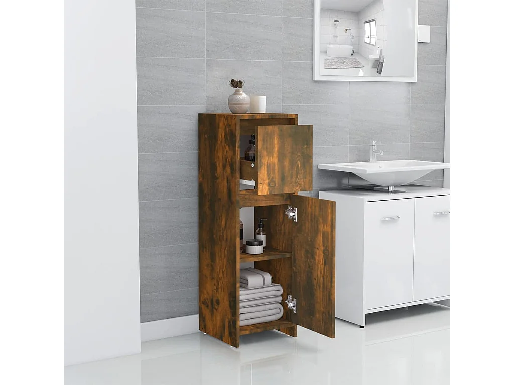Armadietto Bagno Rovere Fumo 30x30x95 cm in Legno Multistrato