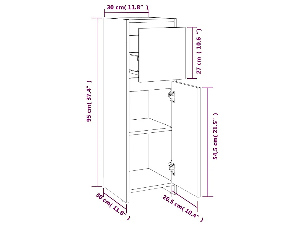 Armoire de bain Chêne fumé 30x30x95 cm Bois d'ingénierie