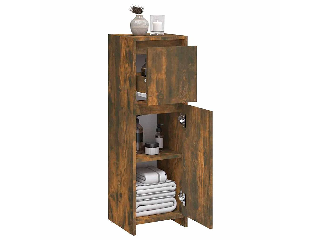 Armoire de bain Chêne fumé 30x30x95 cm Bois d'ingénierie