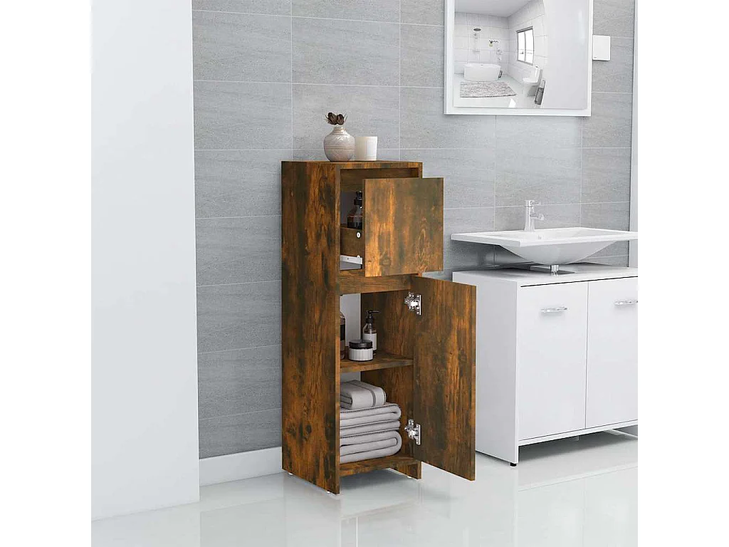 Armoire de bain Chêne fumé 30x30x95 cm Bois d'ingénierie