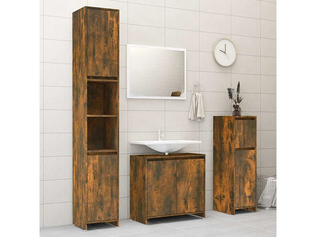 Armoire de bain Chêne fumé 30x30x95 cm Bois d'ingénierie