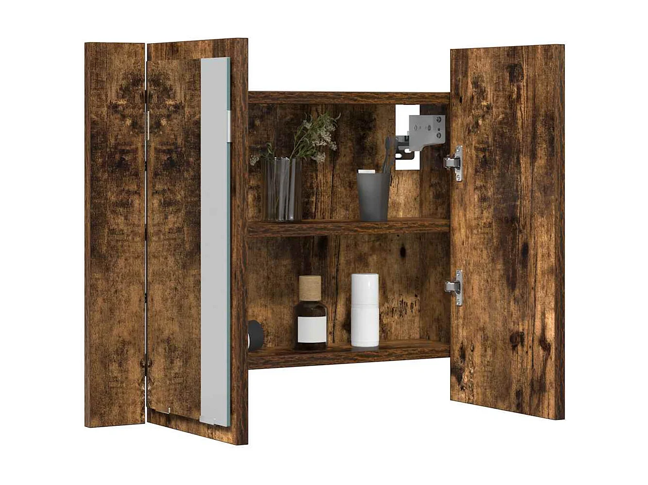 LED-Spiegelschrank Räuchereiche 60x12x45 cm Holzwerkstoff