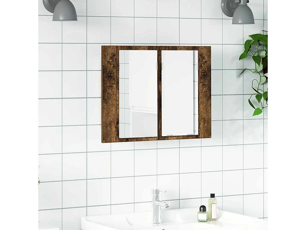 Mobile a Specchio LED Rovere Fumo 60x12x45 cm Legno Multistrato