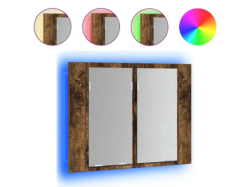 Mobile a Specchio LED Rovere Fumo 60x12x45 cm Legno Multistrato