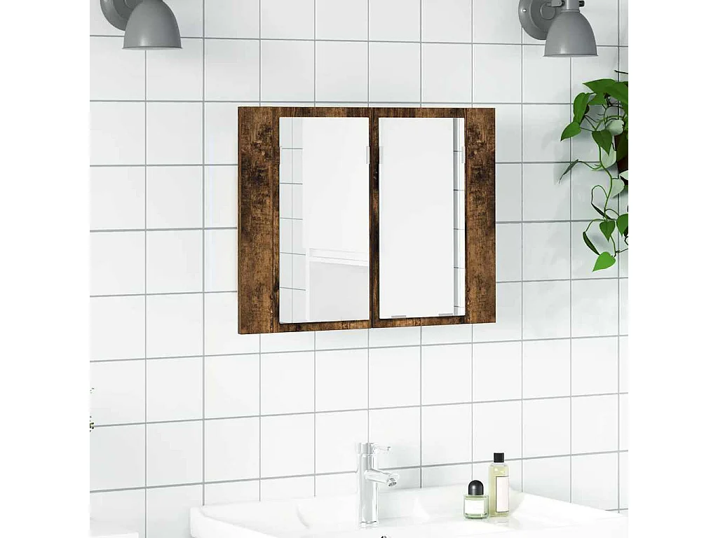 Mobile a Specchio LED Rovere Fumo 60x12x45 cm Legno Multistrato