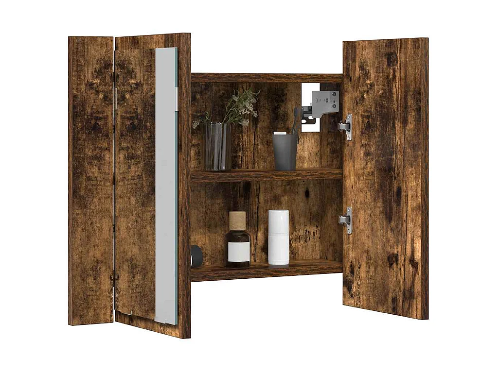 Mobile a Specchio LED Rovere Fumo 60x12x45 cm Legno Multistrato