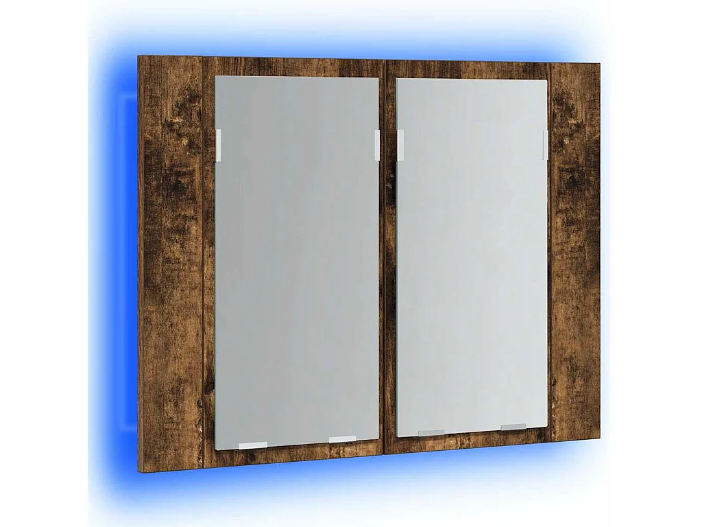 Mobile a Specchio LED Rovere Fumo 60x12x45 cm Legno Multistrato