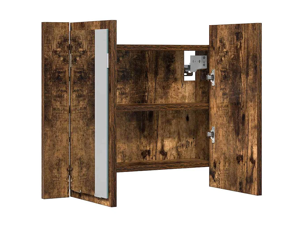 Mobile a Specchio LED Rovere Fumo 60x12x45 cm Legno Multistrato