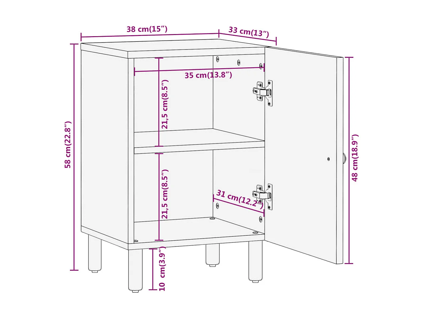 Armoire de salle de bain 38x33x58 cm bois massif de manguier