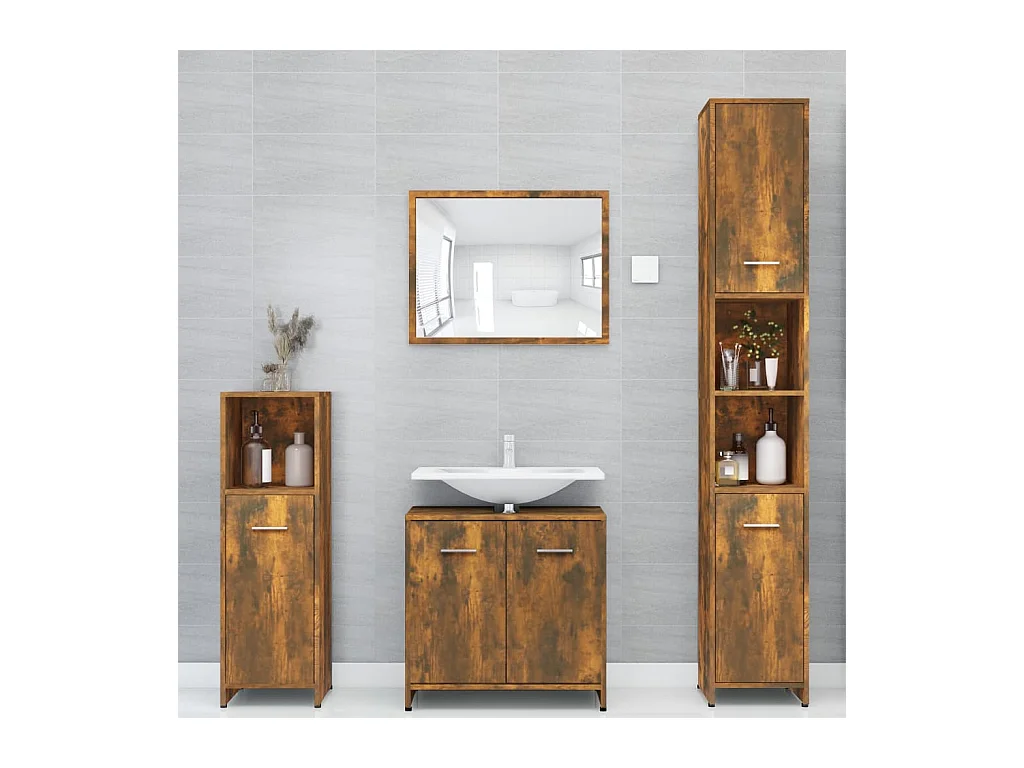 Armoire de bain Chêne fumé 30x30x183,5 cm Bois d'ingénierie