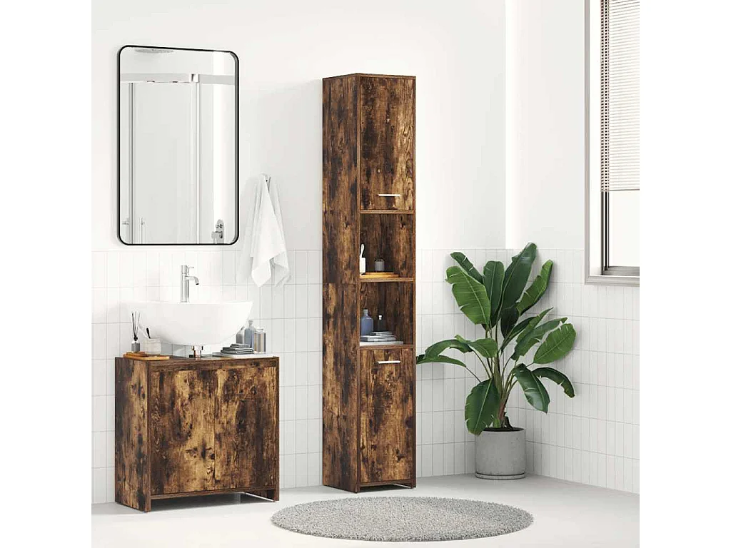 Badezimmerschrank Räuchereiche 30x30x183,5 cm Holzwerkstoff