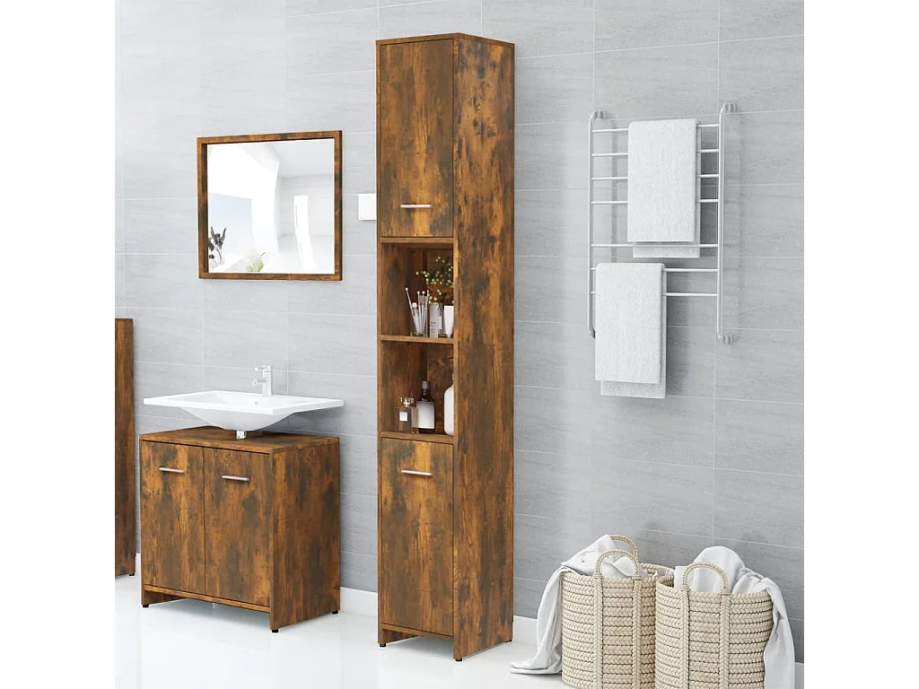 Badezimmerschrank Räuchereiche 30x30x183,5 cm Holzwerkstoff