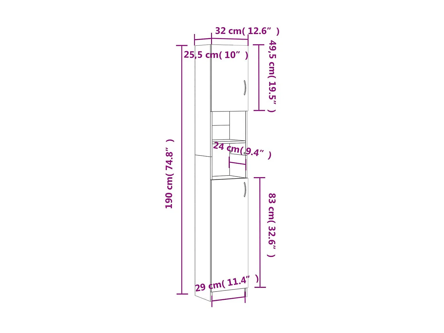 Armoire de salle de bain Noir 32x25,5x190 cm Bois d'ingénierie