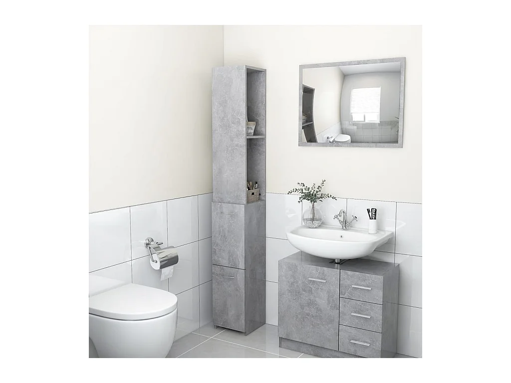 Armoire de bain gris béton 25x26,5x170 cm bois d'ingénierie