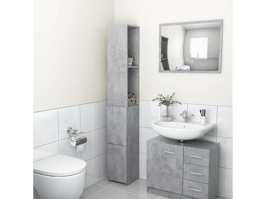 Armoire de bain gris béton 25x26,5x170 cm bois d'ingénierie