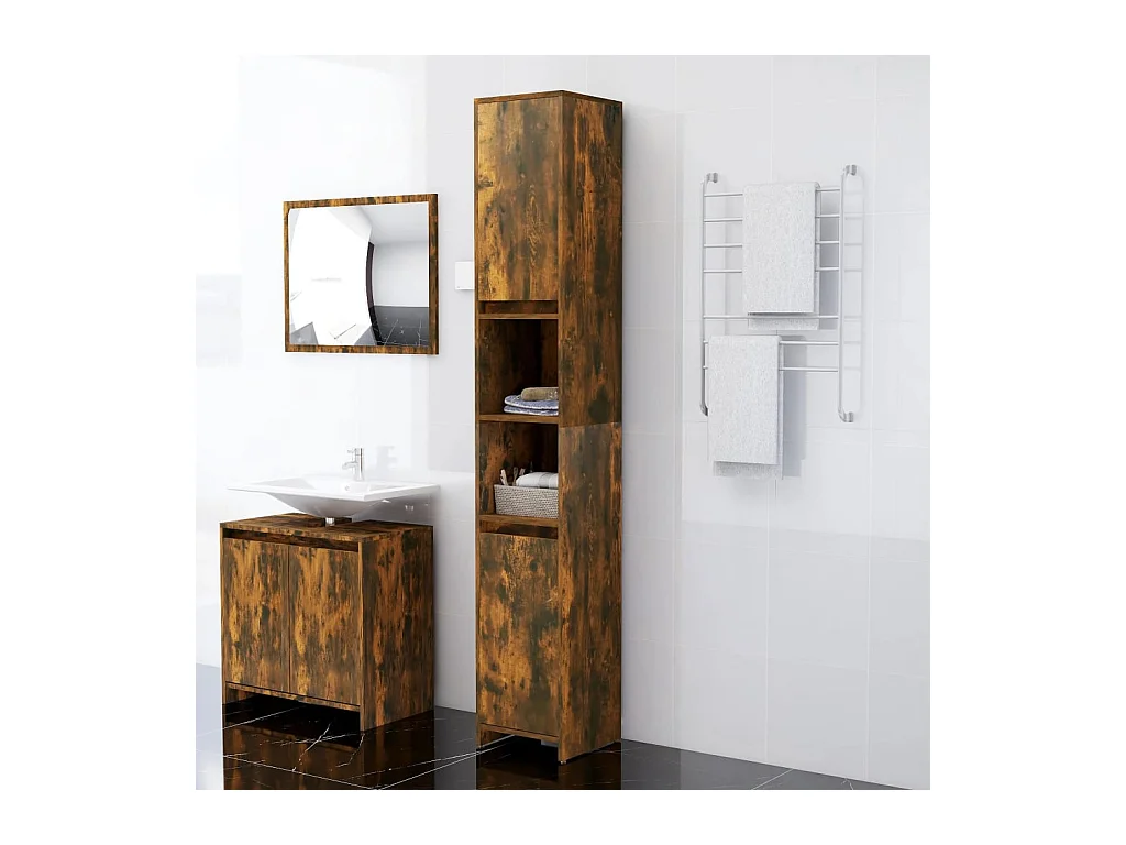 Armoire de bain Chêne fumé 30x30x183,5 cm Bois d'ingénierie