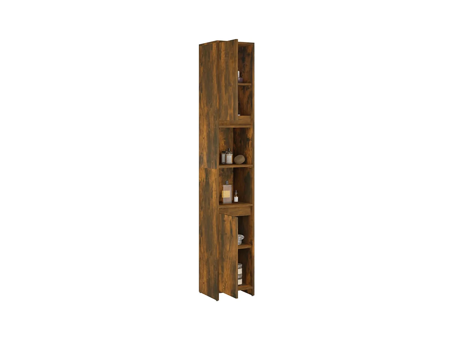 Badkamerkast 30x30x183,5 cm bewerkt hout gerookt eikenkleurig