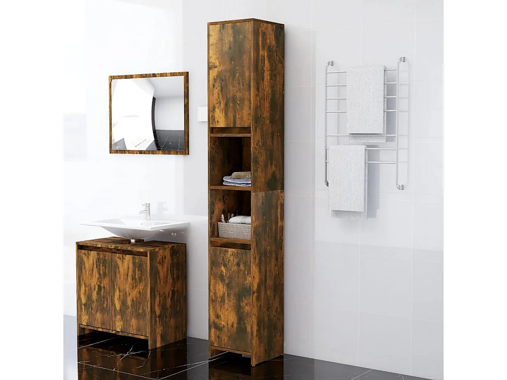 Armoire de bain Chêne fumé 30x30x183,5 cm Bois d'ingénierie