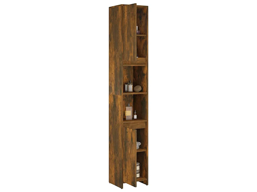 Armadietto Bagno Rovere Fumo 30x30x183,5cm Legno Ingegnerizzato
