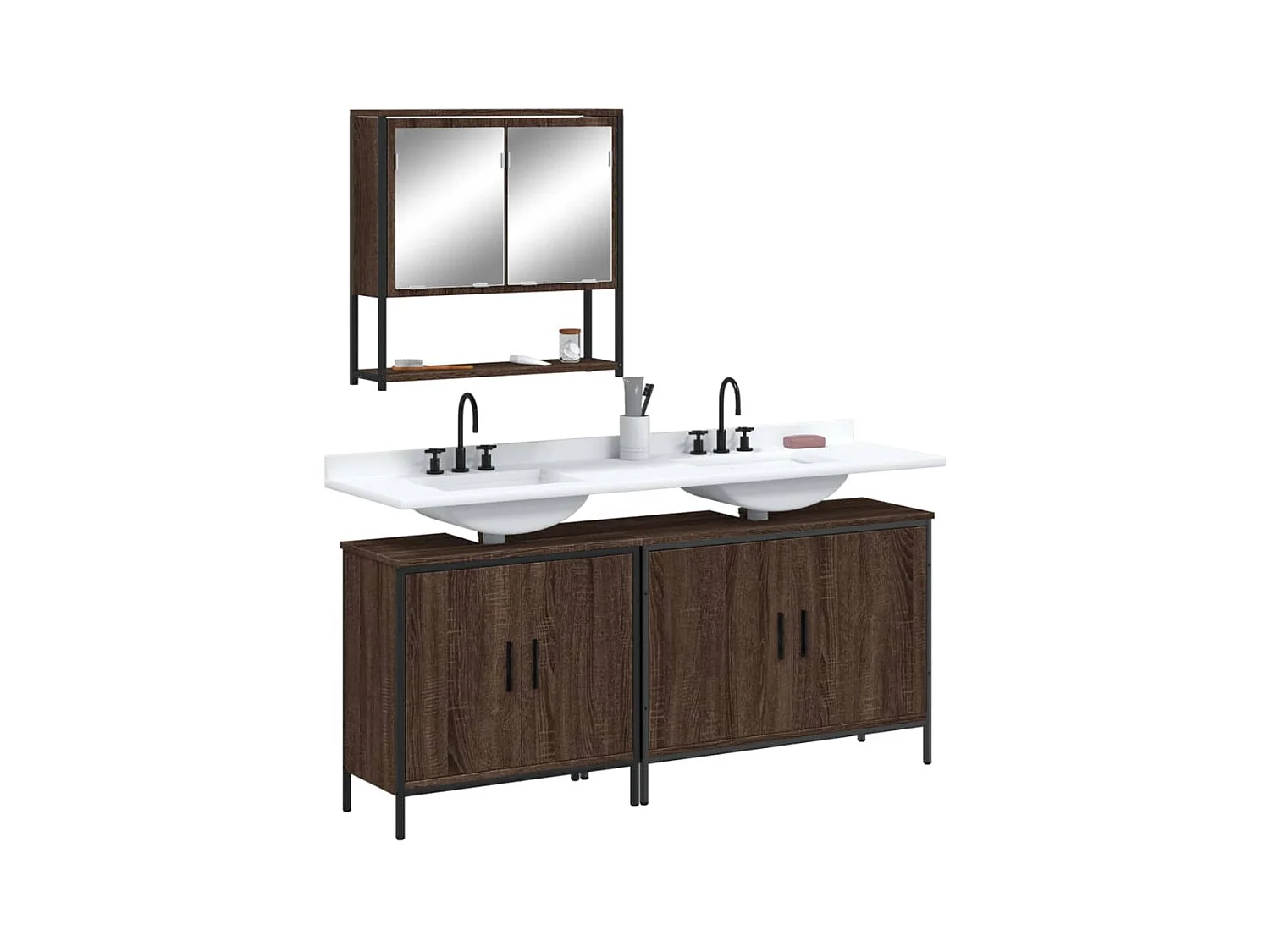 3-tlg. Badmöbel-Set Braun Eichen-Optik Holzwerkstoff