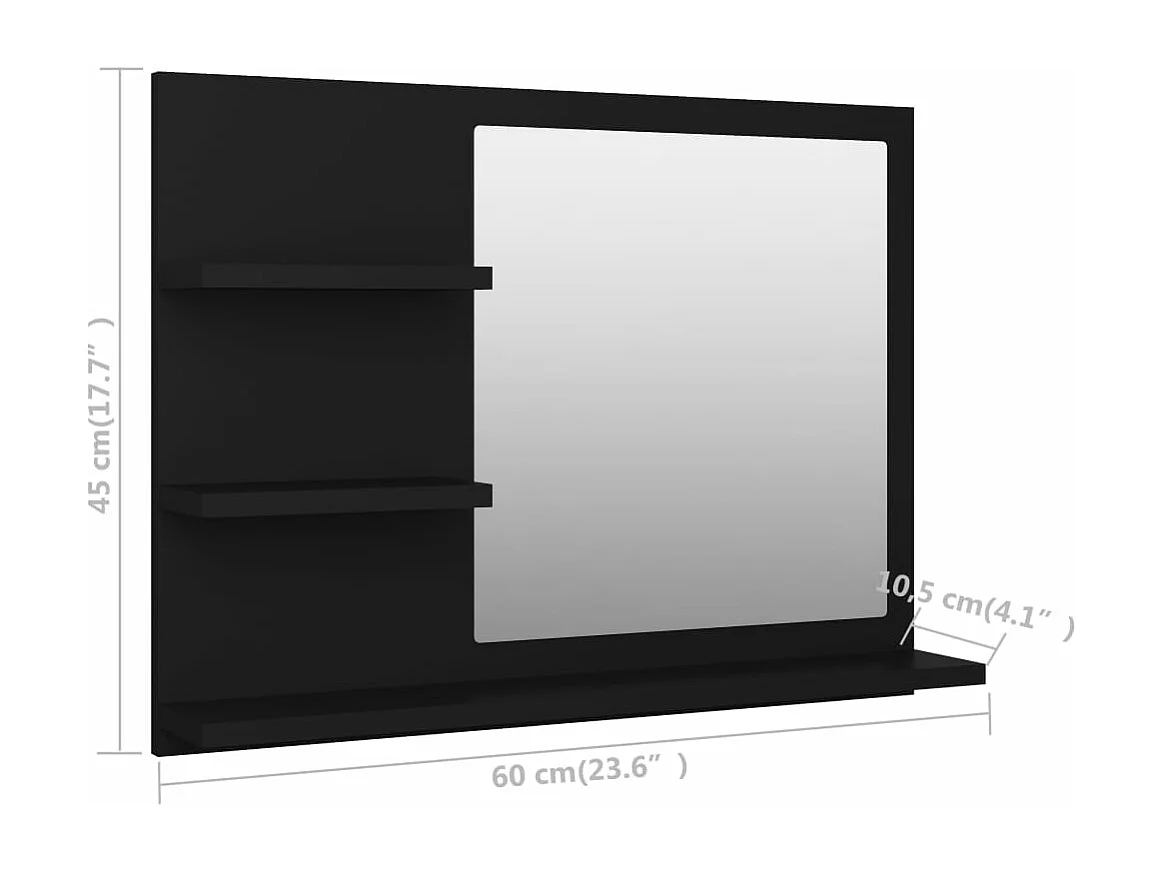 Espelho de casa de banho 60x10,5x45 cm contraplacado preto