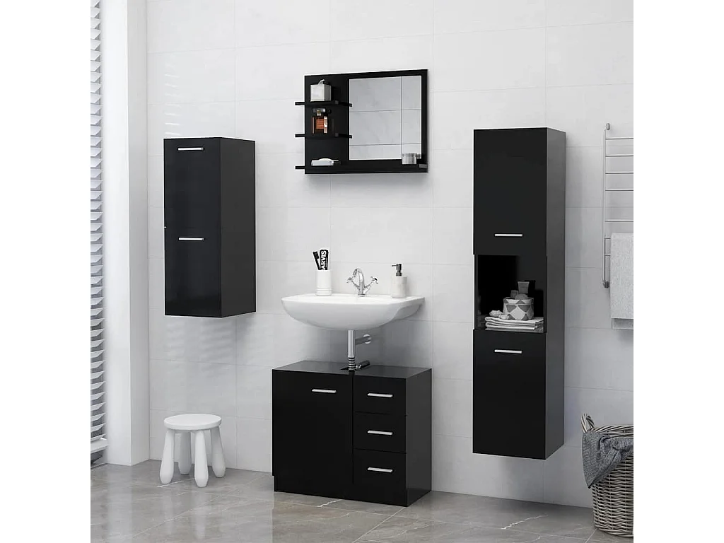 Badspiegel Schwarz 60x10,5x45 cm Holzwerkstoff