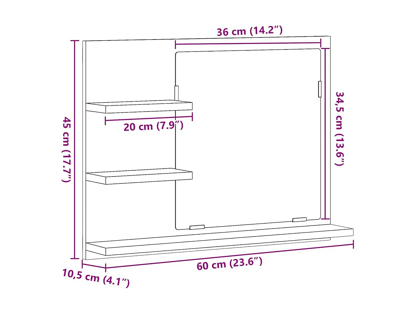 Espelho de casa de banho 60x10,5x45 cm contraplacado preto