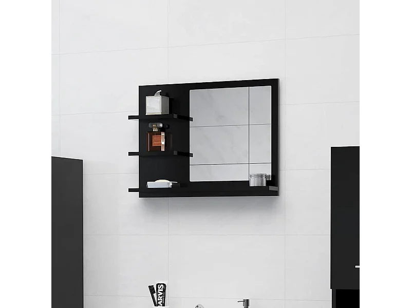 Miroir de salle de bain noir 60x10,5x45 cm bois d’ingénierie
