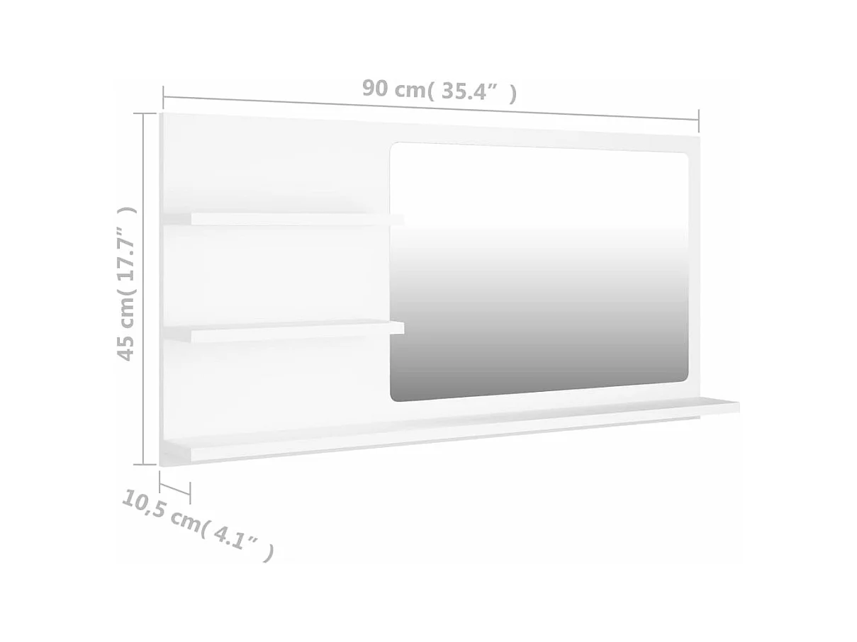 Specchio da Bagno Bianco 90x10,5x45 cm in Legno Multistrato