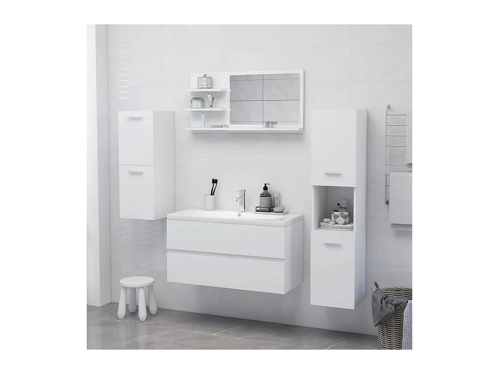 Specchio da Bagno Bianco 90x10,5x45 cm in Legno Multistrato