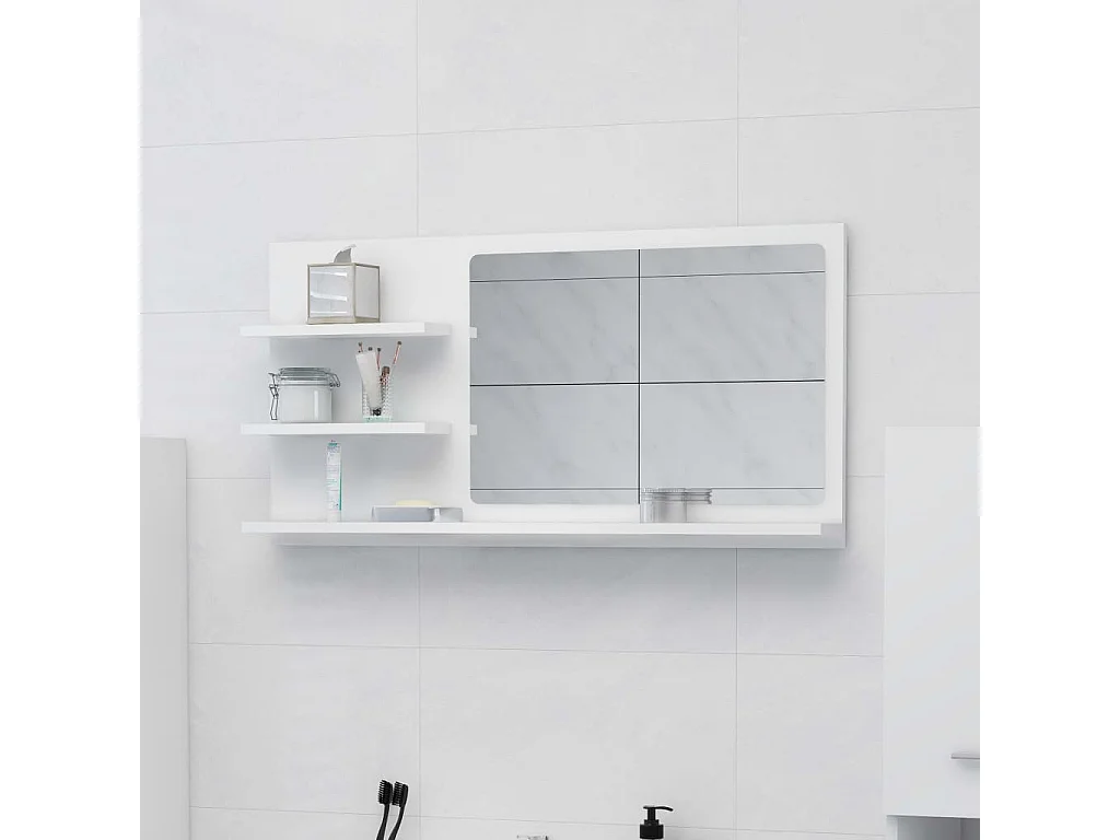 Specchio da Bagno Bianco 90x10,5x45 cm in Legno Multistrato