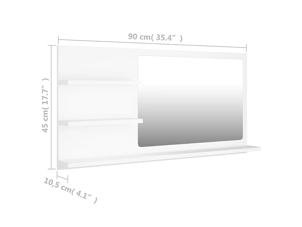 Specchio da Bagno Bianco 90x10,5x45 cm in Legno Multistrato