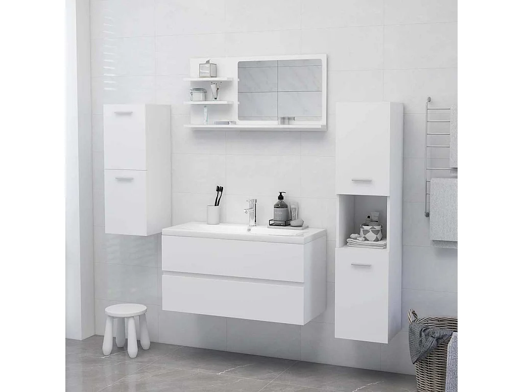 Espelho de casa de banho 90x10,5x45 cm contraplacado branco