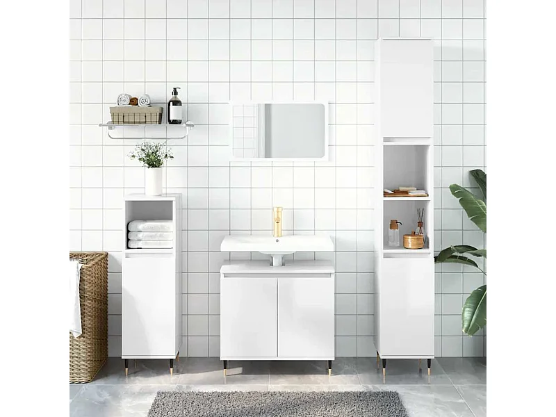 Armadietto Bagno Bianco Lucido 58x33x60cm in Legno Multistrato