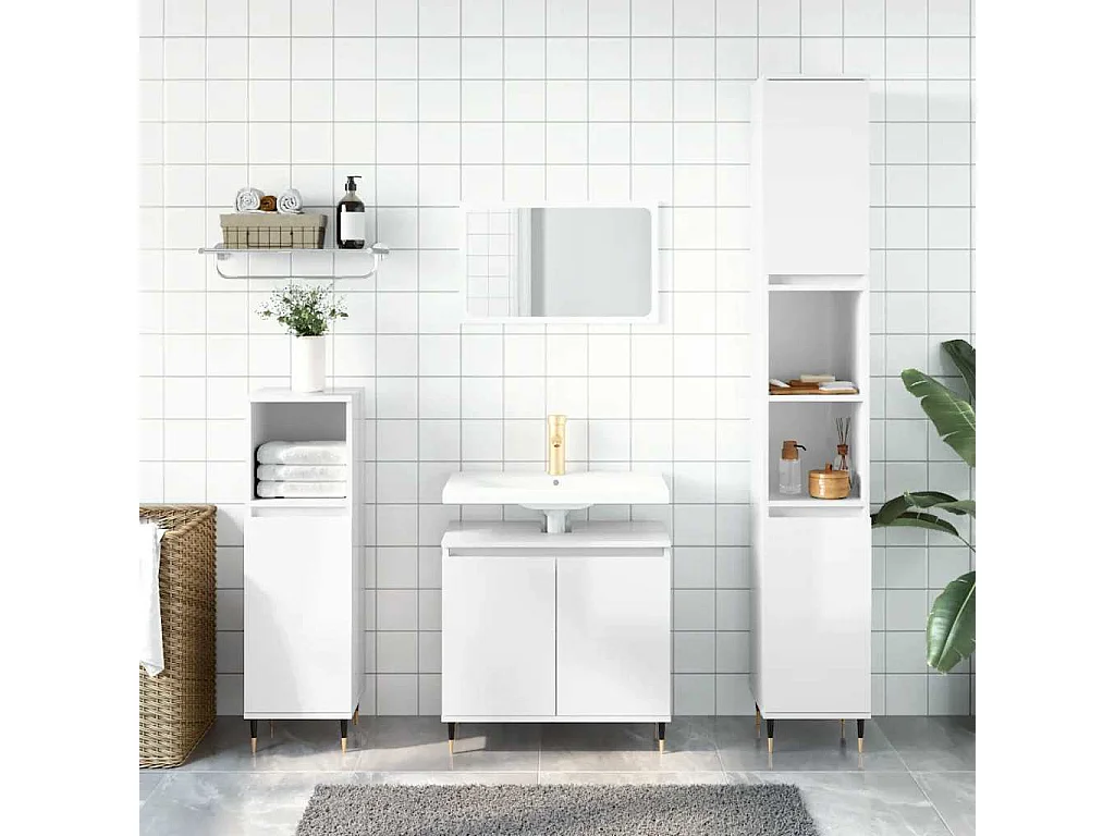 Badschrank Hochglanz-Weiß 58x33x60 cm Holzwerkstoff