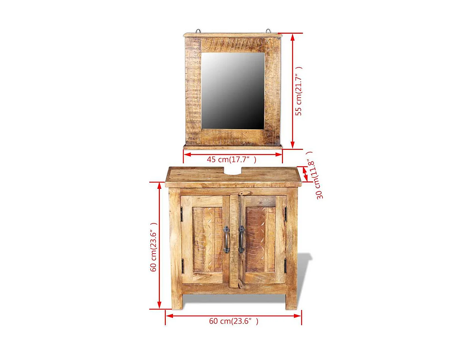 Meuble de salle de bain avec miroir Bois massif de manguier