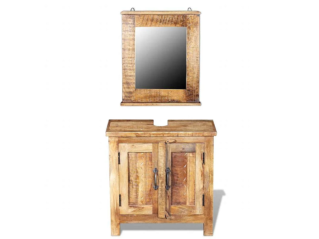 Meuble de salle de bain avec miroir Bois massif de manguier