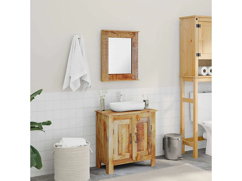 Meuble de salle de bain avec miroir Bois massif de manguier
