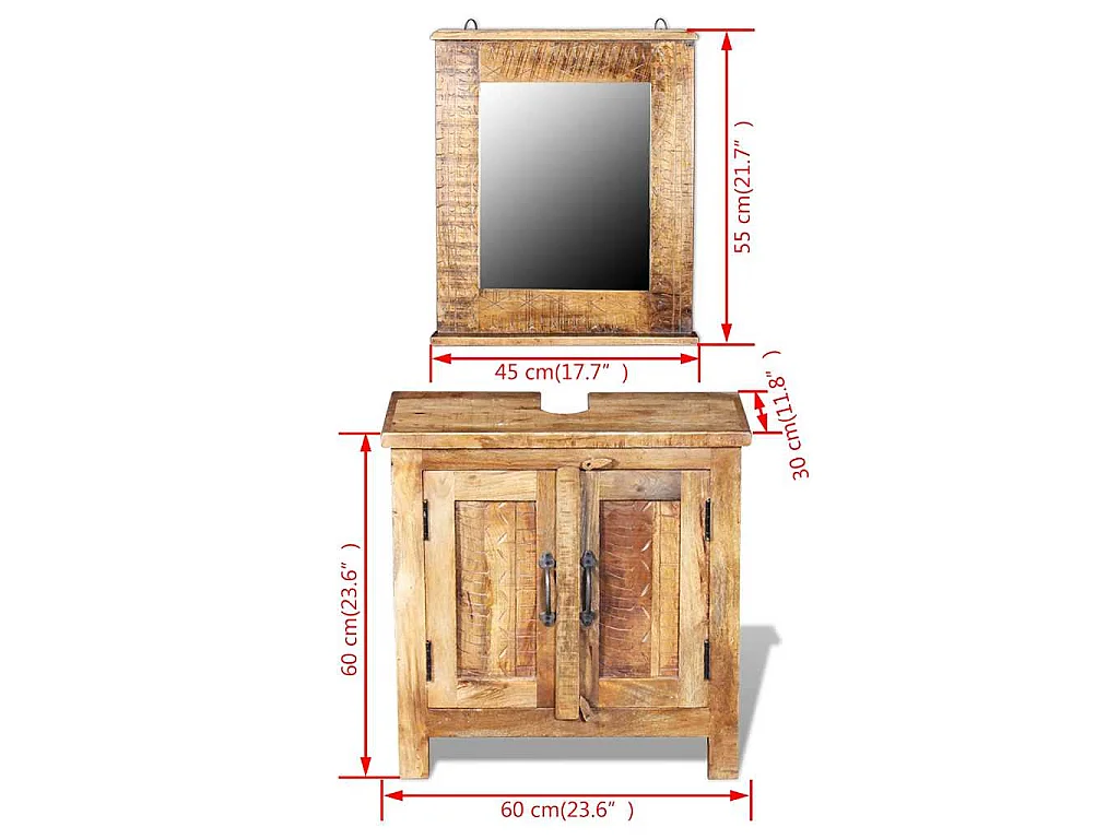 Meuble de salle de bain avec miroir Bois massif de manguier
