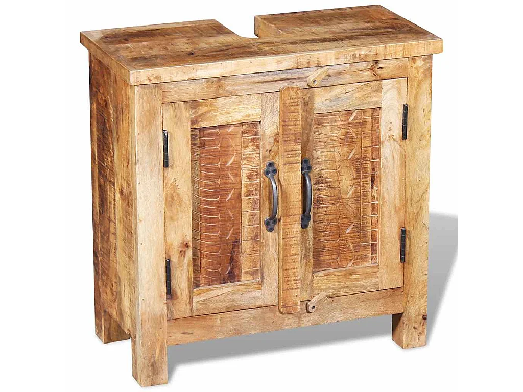 Meuble de salle de bain avec miroir Bois massif de manguier