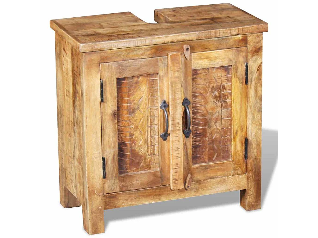 Meuble de salle de bain avec miroir Bois massif de manguier
