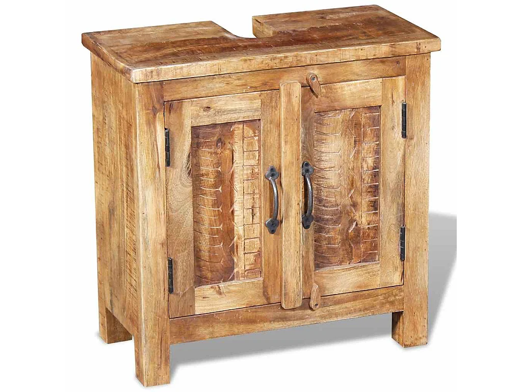 Meuble de salle de bain avec miroir Bois massif de manguier