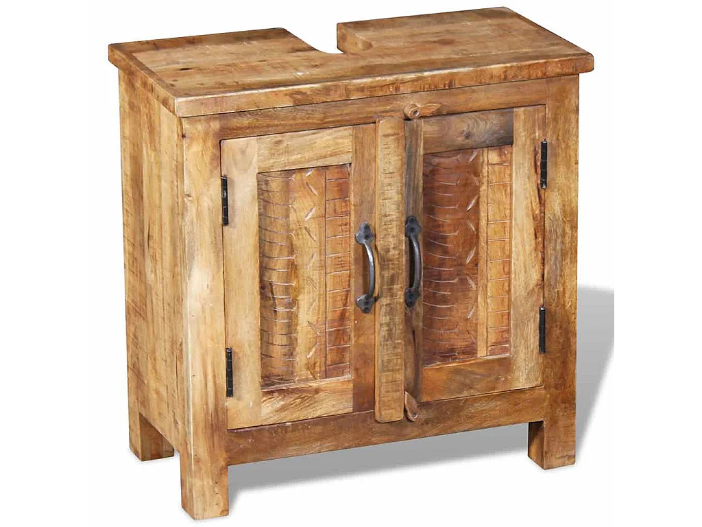 Meuble de salle de bain avec miroir Bois massif de manguier