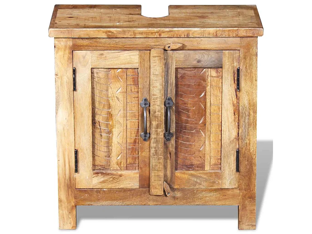 Meuble de salle de bain avec miroir Bois massif de manguier