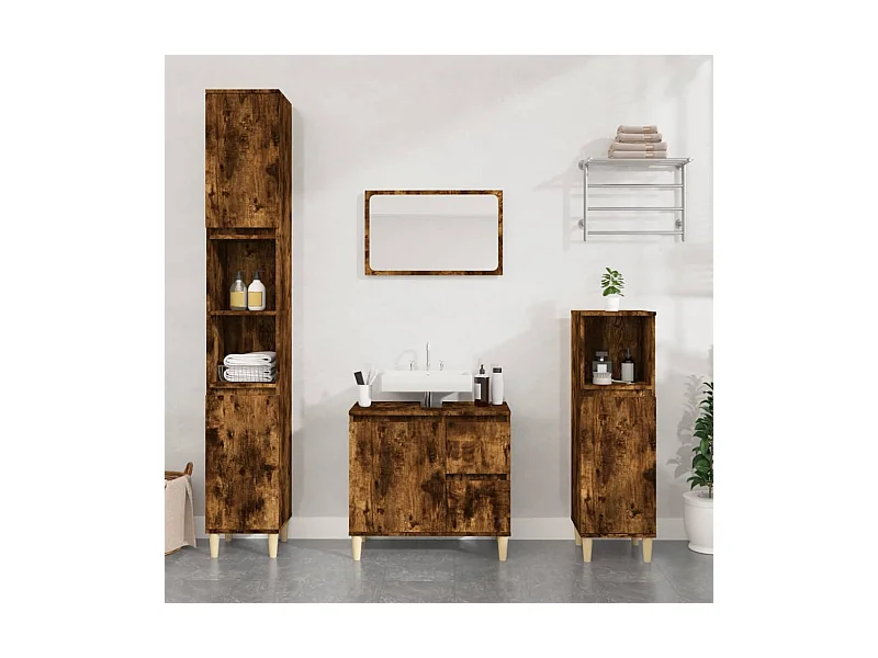 Armoire de bain chêne fumé 30x30x190 cm bois d'ingénierie