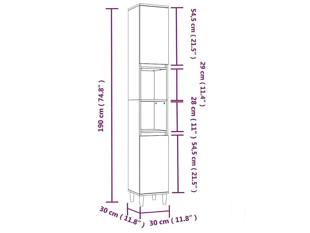 Badschrank Räuchereiche 30x30x190 cm Holzwerkstoff