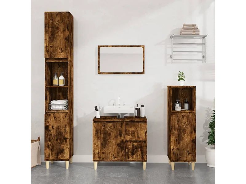 Armoire de bain chêne fumé 30x30x190 cm bois d'ingénierie
